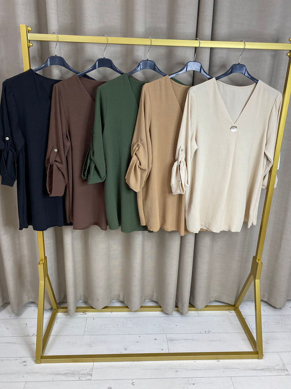 Himali V Neck Button Detail Oversized Top